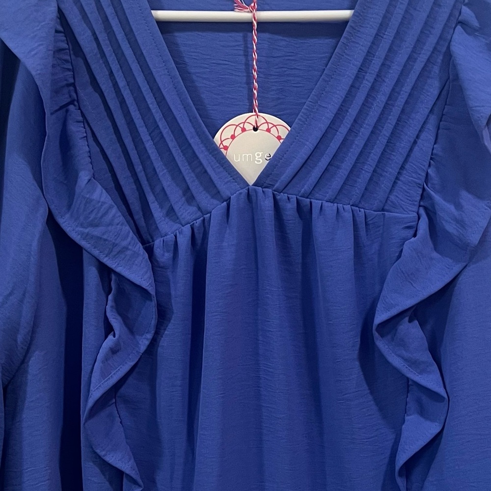 Umgee Tatum Ruffle Orchid Blue Mini Dress Size Medium! - Picture 6 of 10